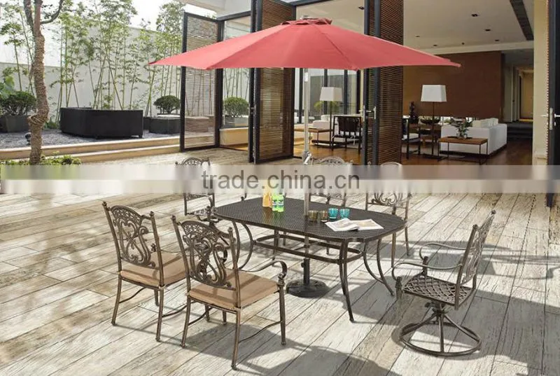 Premium Quality Garden Patio Terrace Deck Cast Aluminum Bronze Living Accents Outdoor Furniture Mosaic Table with Swivel Chairs