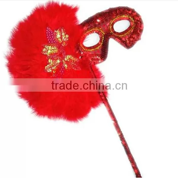 China Manufacturer 6 Colors Pailletter Feather Venetian Mask On Stick