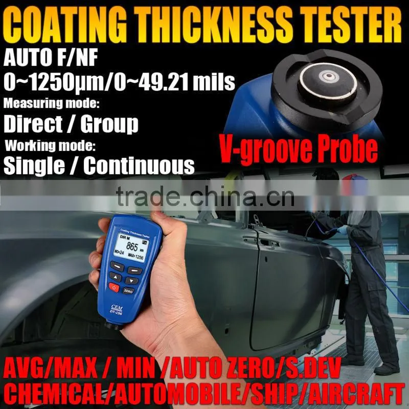 CEM DT-156 Paint Coating Thickness Gauge Meter Auto F/NF Probe 1250um V-groove