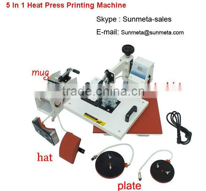 5 in 1 white Heat Press Transfer Sublimination Machine t shirting printing machine