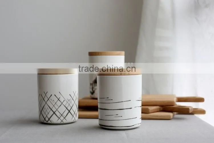 household ceramic cannister with wooden lid