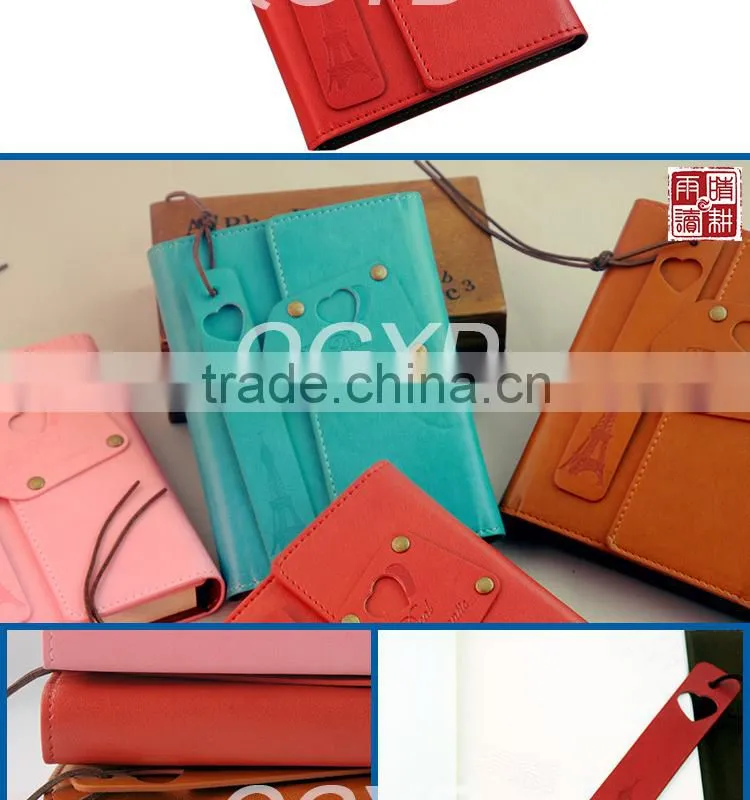 creative design pu leather cover notebook with leather bookmark