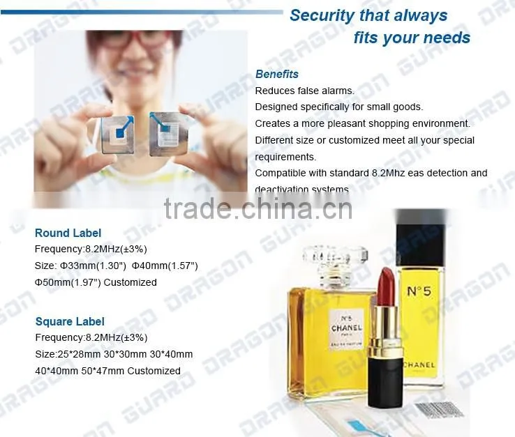 Supermarket safety equipment retail anti-theft security soft tag, rf label/rf soft label/8.2MHZ eas label