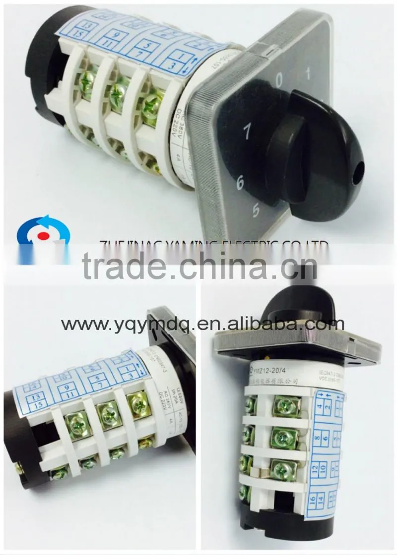 Rotary switch YMZ12-20/4 changeover cam combination switch 4 poles 8 positions 14 terminals 20A Ui 690V sliver point contacts