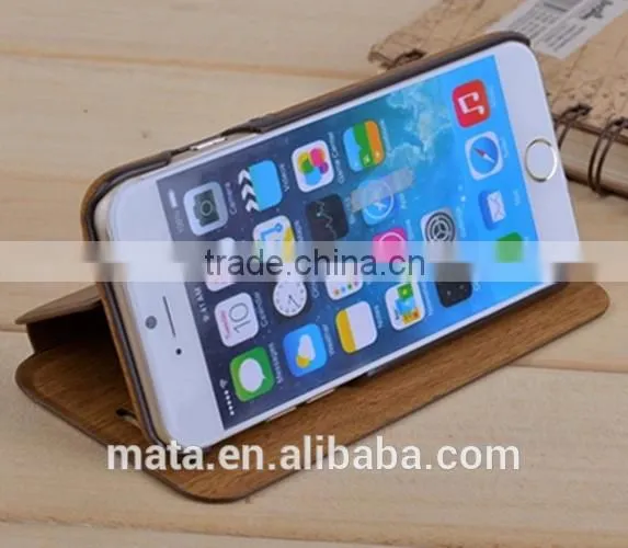 Wood Texture Design PU Leather Case With Card Slot For iphone 6