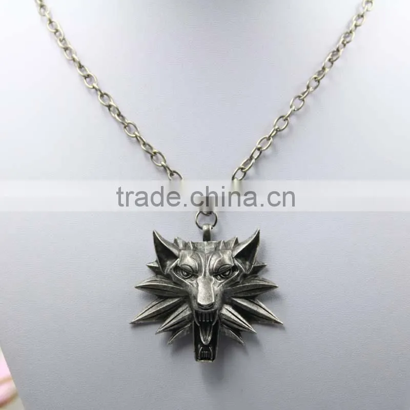 Hot Sale Game Retro Jewelry The Witcher 3 Wolf Head Pendant Necklace