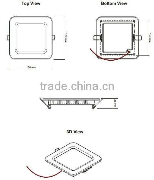 Embeded LED Ceiling Light 180x180mm with 120 degree beam angle