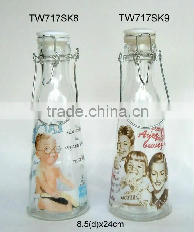 Glass bottle glass milk bottle with printing (TW717K22)