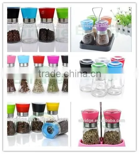 colored grinder lid glass spice grinder salt mills ceramic material grinder