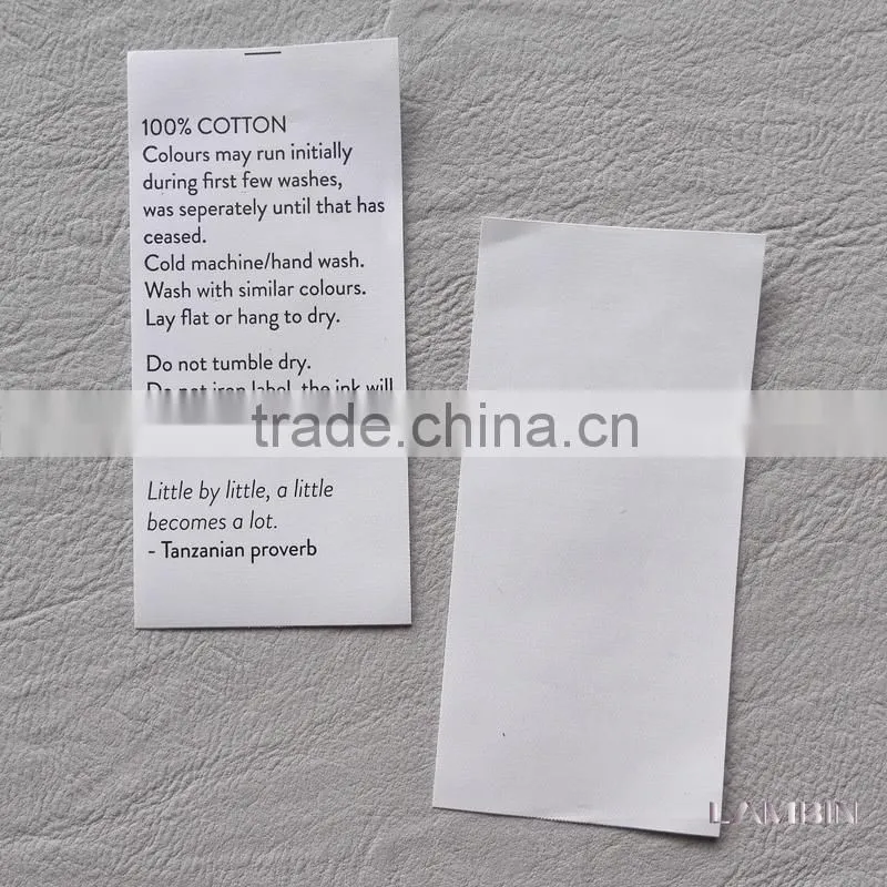 Flexography non woven fabric care label for men spring and fall shirt
