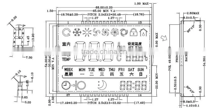 OEM programmable positive transflective air condition lcd display backlight