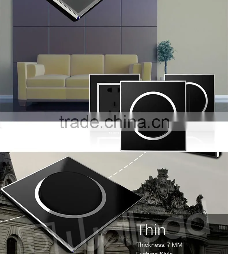Best Selling Wallpad Black Waterproof Acrylic Glass 110~250V EU UK 3 Gang 2 Way Electric Power Supply Push Press Button Switch