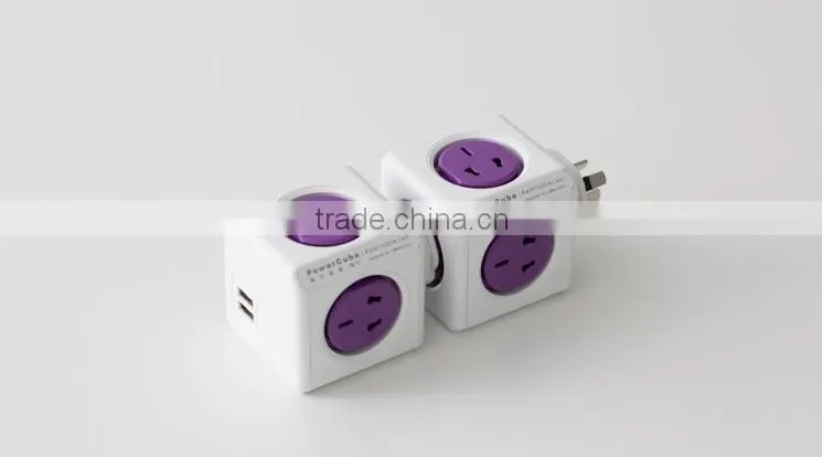 Mini portable desktop power cube socket with 2usb 2.1A top quality