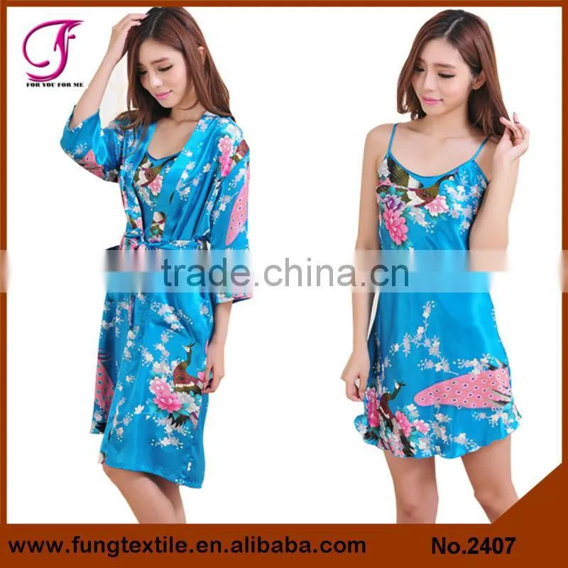 2405 Women Two-piece set Satin Bath Robe