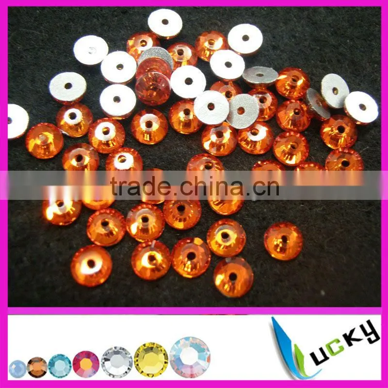Hot sale high quality 5mm 1440pcs Orange colour sew on middle hole rhinestone crystal hot sell very shine
