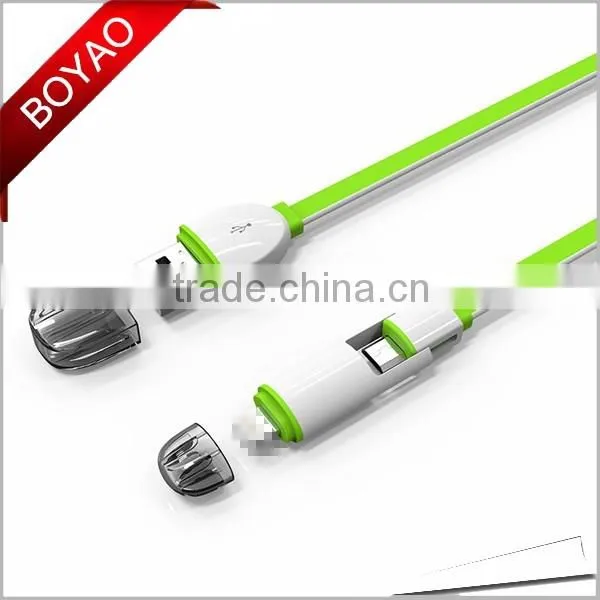 Colorful flat custom logo micro usb cable, 2 in 1 micro usb data cable