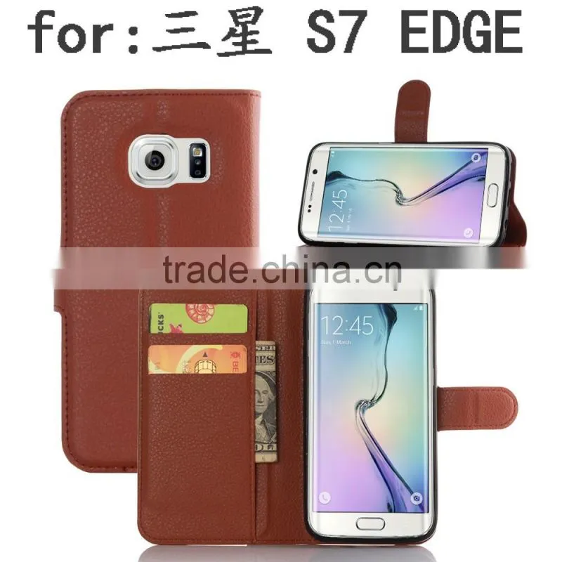 HOT SELLING Luxury Case for Samsung GALAXY S7 edge PU Lichee Leather Flip Cover with Wallet