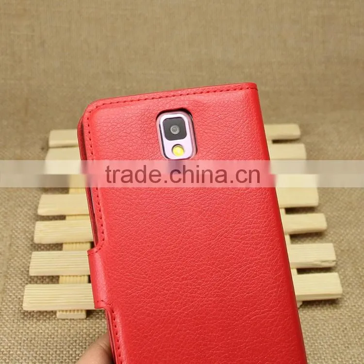 Factory Price Lichee Leather Pouch Wallet Case Folio Stand Cover for Samsung GALAXY Note3 N9000