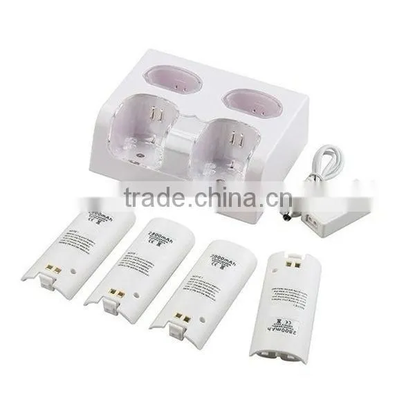 For Wii Remote Dual Charger Station with 4 Recharger Bettery