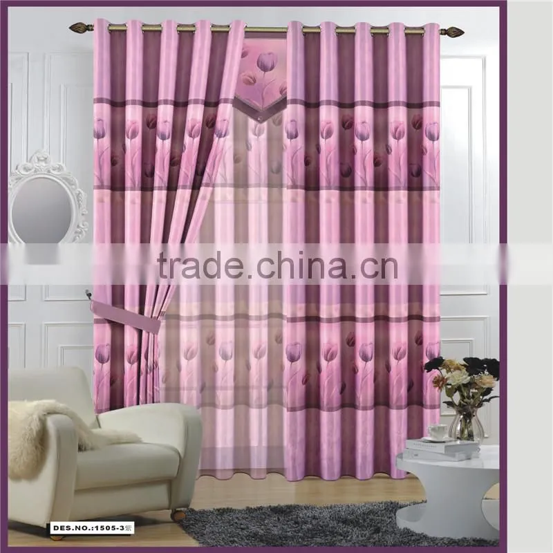 New flower printed blackout curtain fabric with printed sheer curtain voile