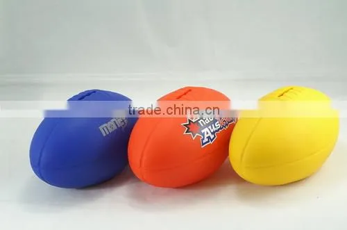 American football shaped colorful plastic money saving bank, coin bank