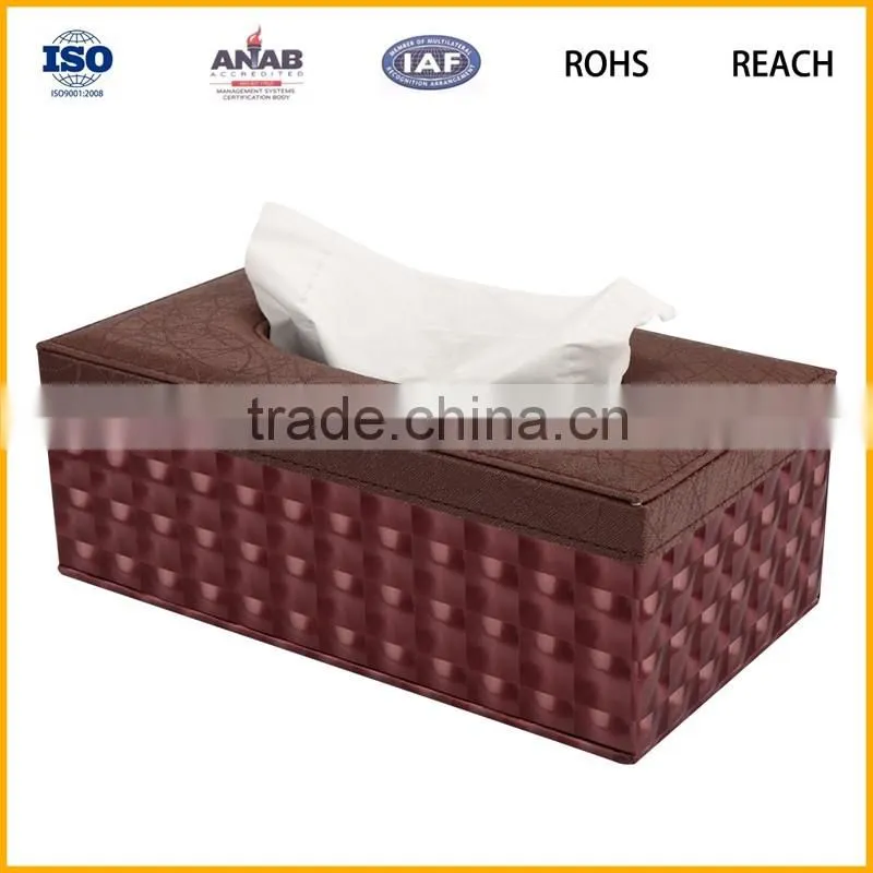 Customized middle size pu leather tissue box for houseware