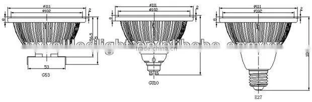 12W high lumen AR111-G53 Base COB spotlight led with external driver