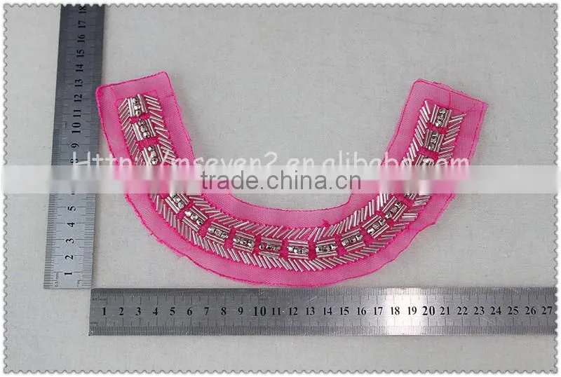 2016 New Design Handmade red net fabric beaded collar, crystal tube round beads collar