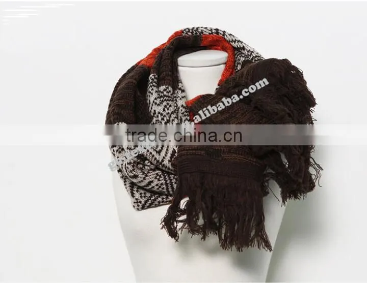 100% acrylic jacquard pattern fashion scarf with tassel