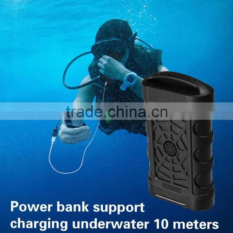Solar waterproof 10000mA mobile power bank with LED light