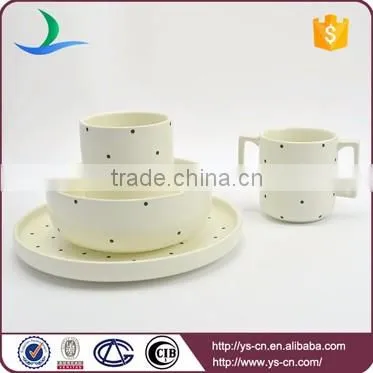 Kids black spot beige matt color stoneware china dinnerware