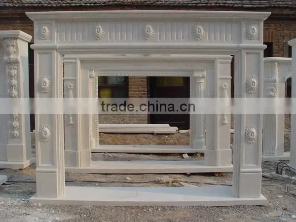French style pillar carved marble fireplace mantel