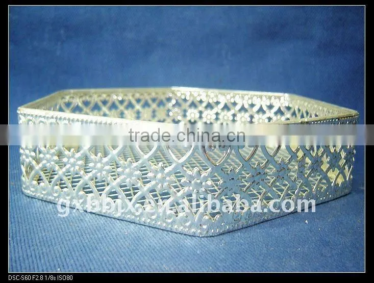 Silver hexagonal wire storage fruit basket recycling home decoration