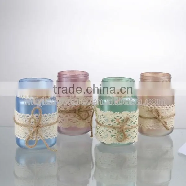 bud silk cloth 4colorful machine made glass mason jar vase