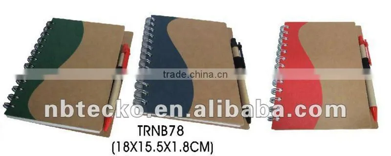 Recycled spiral paper notepad with recycled pen