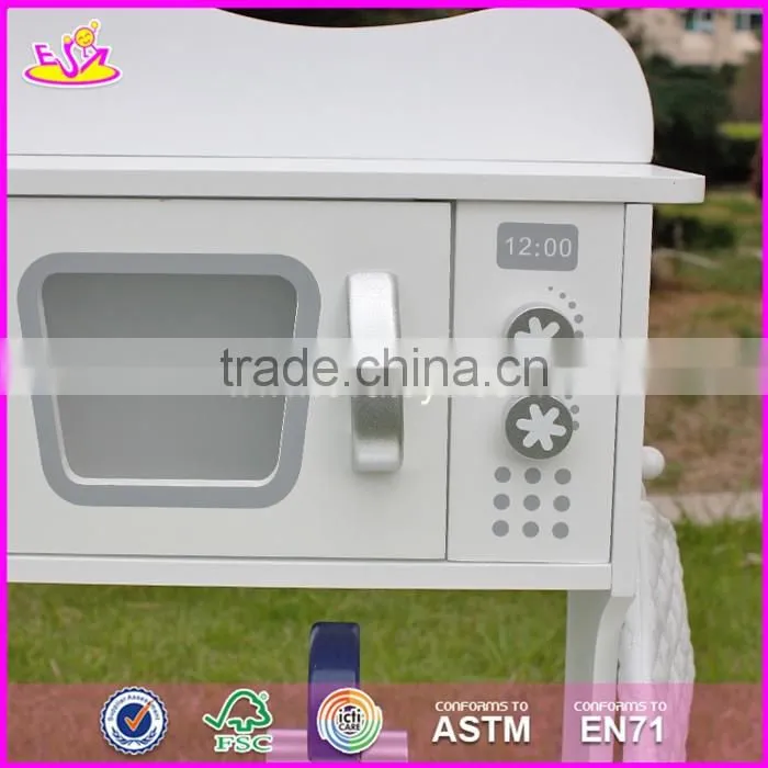 2017 New design children pretend play white wooden toy kitchen play set W10C045W