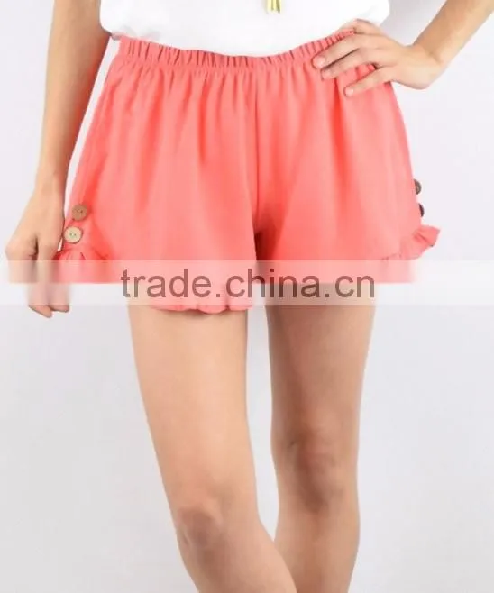 Ruffle Shorts Coral Ruffle-Trim Linen Shorts Wholesale Custom Made in China
