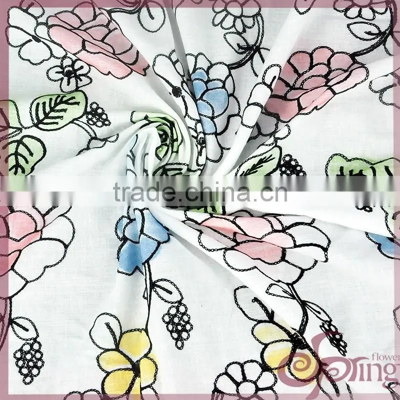 Elegant big floral printed embroidered cotton lace fabric for dress/blouse