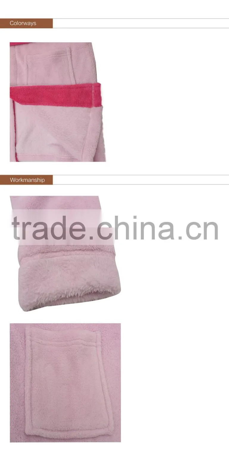 2016 NEW Microfiber Coral Fleece Kid's Bathrobe with Pink Color