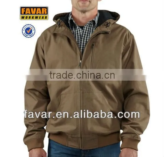 Mens Canvas Quilted Hooded Winter Worker Jacket Bomber Jacket