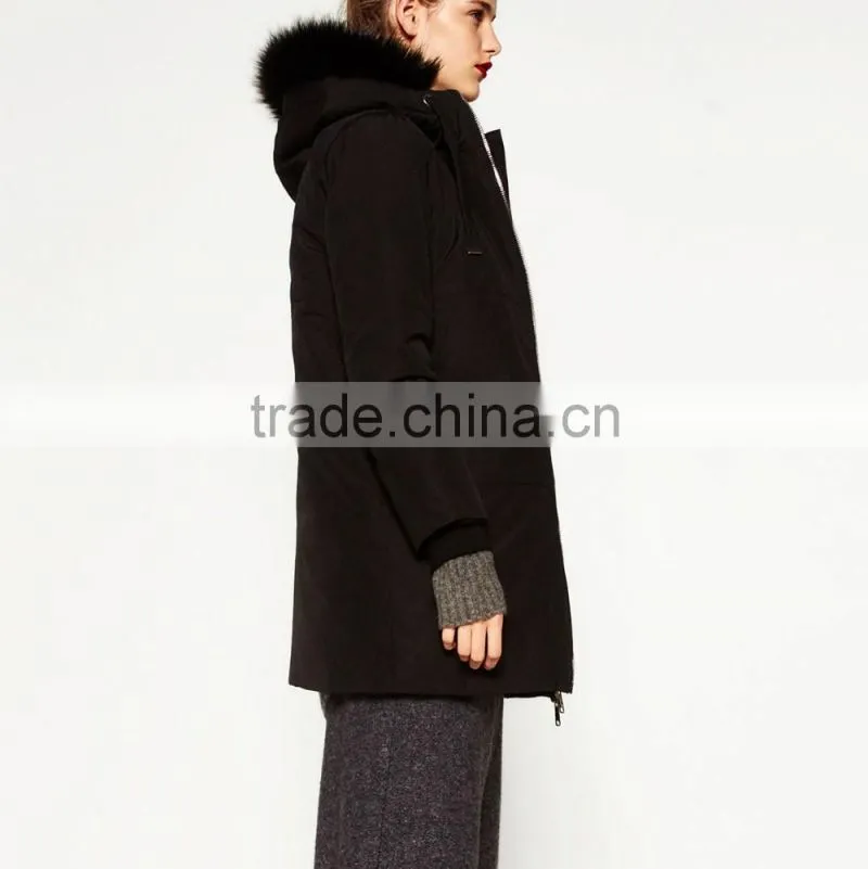 High quality fashion black parka italian fur coats for lady