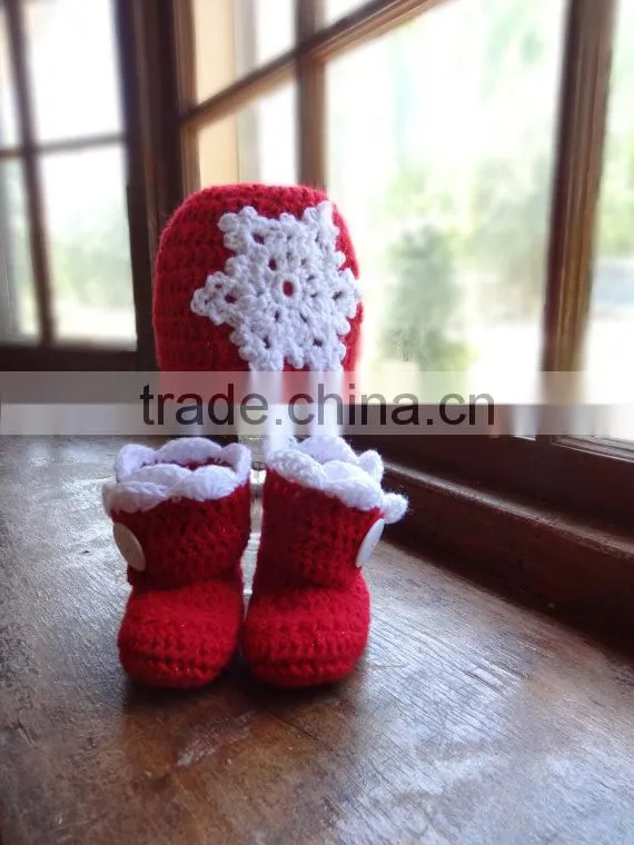 Wholesale baby christmas hats hand crochet knitting baby hats bright red trimmed in white