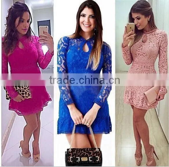 the latest Autumn women Long Sleeve lace Dress cocktail mini dress