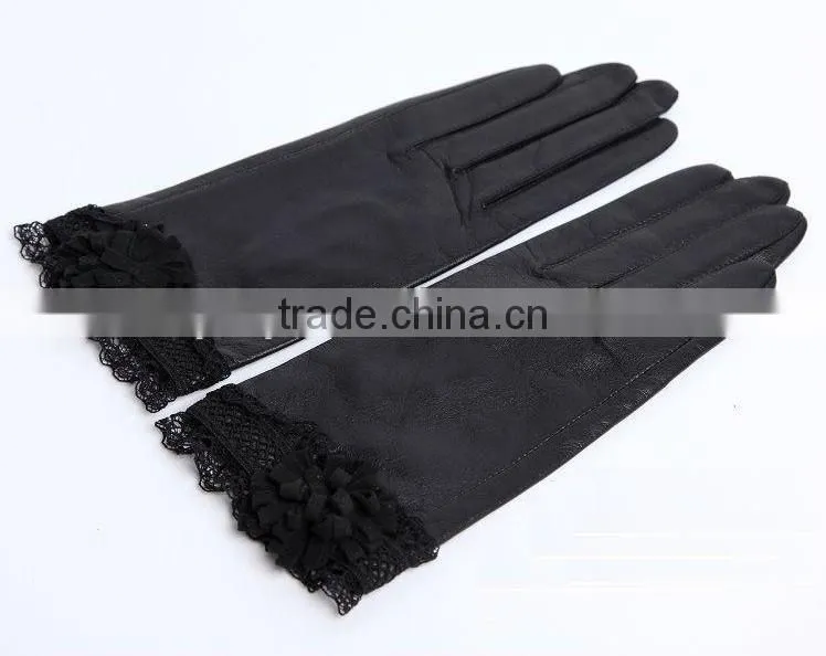 2014 fashionable flower woman china manufacturer leather gloves
