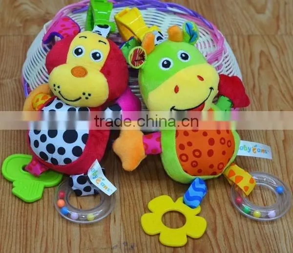 Cute cow & monkey bell & rattle insert baby educational plush toys baby gifts