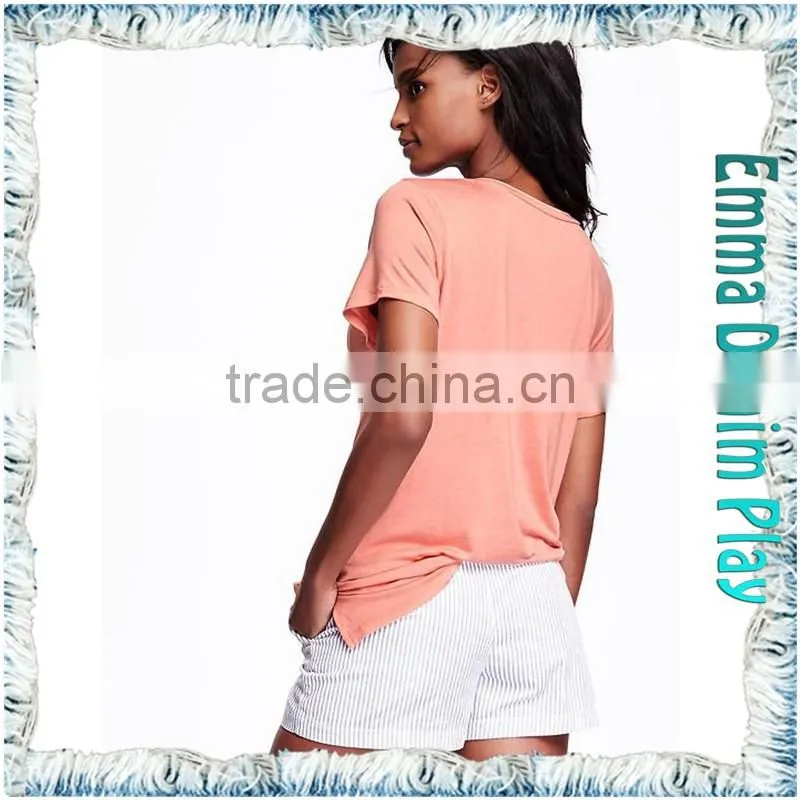 Customized Sketch Girl's Sexy Colorfast Dyeing Slub Knit Cotton Heart Deep V Neck T Shirts