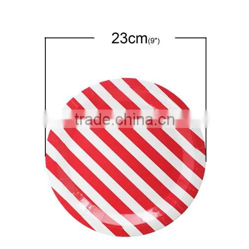 Red Stripe Pattern Round Paper Food Plates 23.0cm