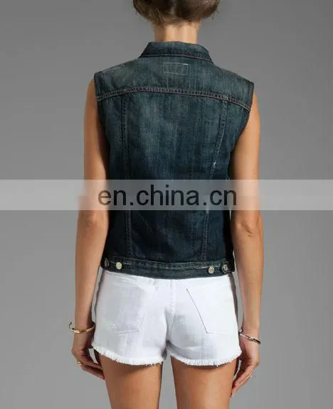 Ladies Sleeveless Snap denim waistcoat,ladies formal vests ( CV1003)