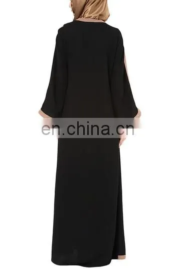 Muslim Islamic Long Sleeve Black/Beige Color Jacket Style Abaya(MQ17060301)
