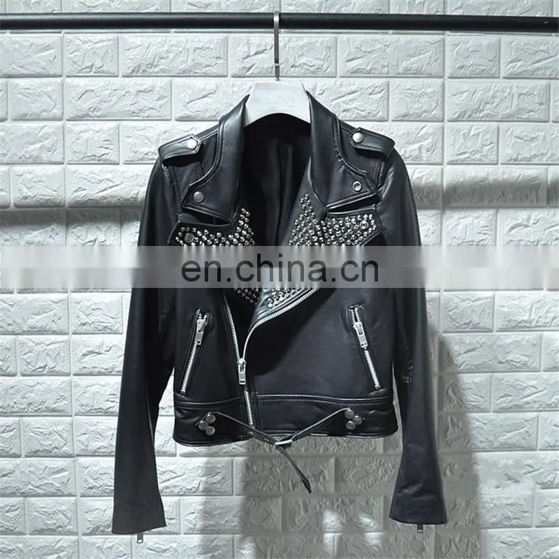 High Quality Custom Design Fashion Motocycle Jackets Black Short Women Biker Leather Jacket